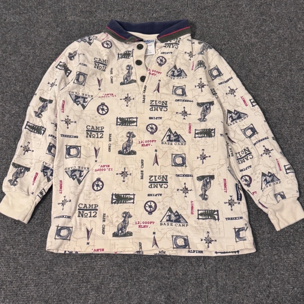 Vintage OshKosh‎ Bgosh Boys 5 Camping Mountain Print Polo Shirt Made in USA a3